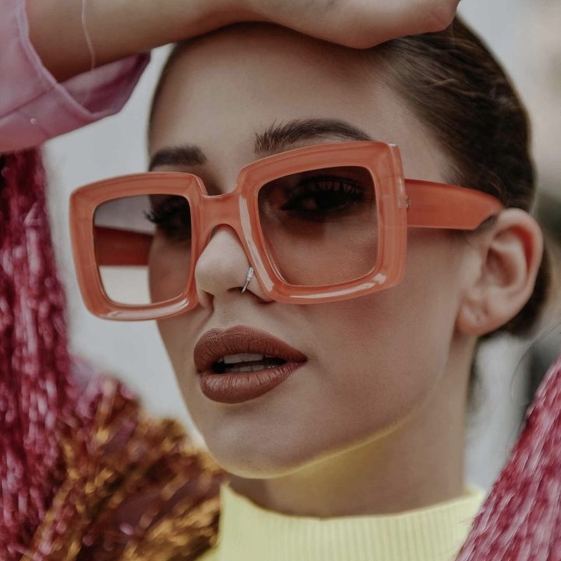 (KIQI-FASHION) COD Kính Mát Gọng Vuông Lớn Chống Tia Uv400 Thời Trang Âu Mỹ Cho Nam Nữ