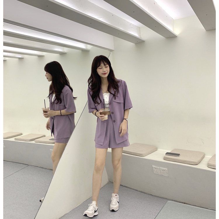 Set Áo Khoác Vest Tay Ngắn Màu Trắng/Tím Thời Trang Cao Cấp 49359 | BigBuy360 - bigbuy360.vn