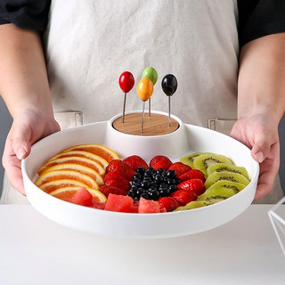 Đĩa sứ kèm dĩa trái cây - 2 mẫu đĩa tròn và đĩa vuông