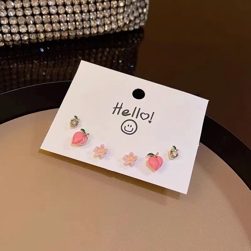 Bộ Sáu Khuyên Tai Hình Quả Đào Dễ Thương Mạ Bạc 925 Thích Hợp Cho Mùa Hè