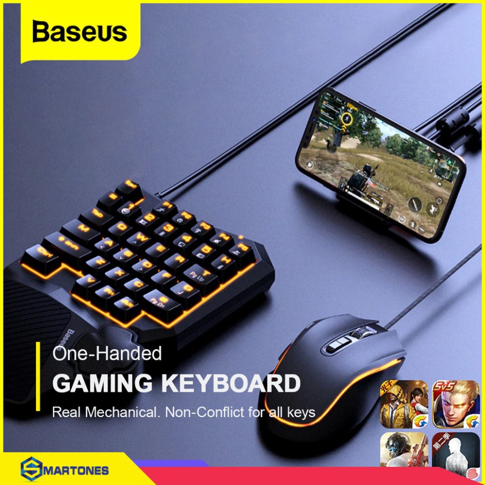 Bàn phím cơ Baseus Gamo GK01 thiết kế chuyên cho chơi game di động 35 phím, kết hợp đèn led cho LOL, PUBG, CF mobile