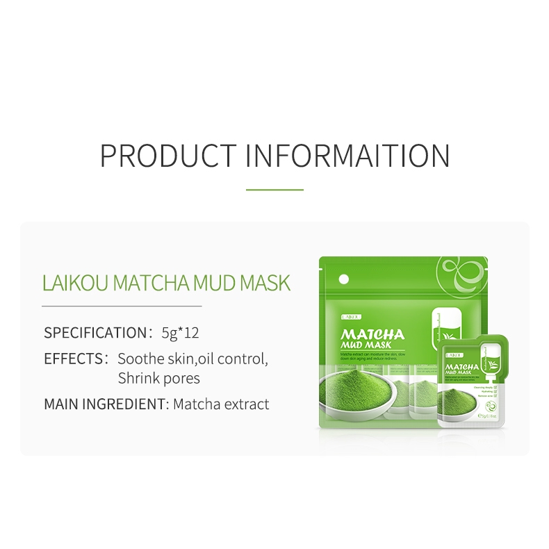 Lẻ 1 Gói Mặt nạ bùn trà Long Tỉnh Laikou kiềm dầu sạch da cấp nước Matcha Mud Mask 5g
