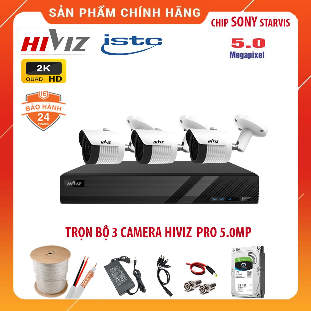 Trọn Bộ 4 Camera giám sát HIVIZ Pro 5.0MP {2K} Siêu nét -  Kèm HDD, Đầy đủ phụ kiện lắp đặt | BigBuy360 - bigbuy360.vn