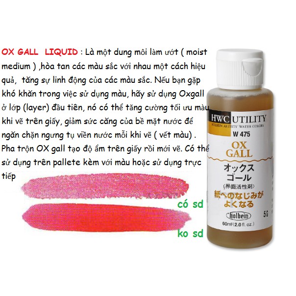 Các dung môi, medium cho màu nước hãng Holbein gồm Multi Sizing,Ox Gall, Gum Arabic, keo chặn Masking Film