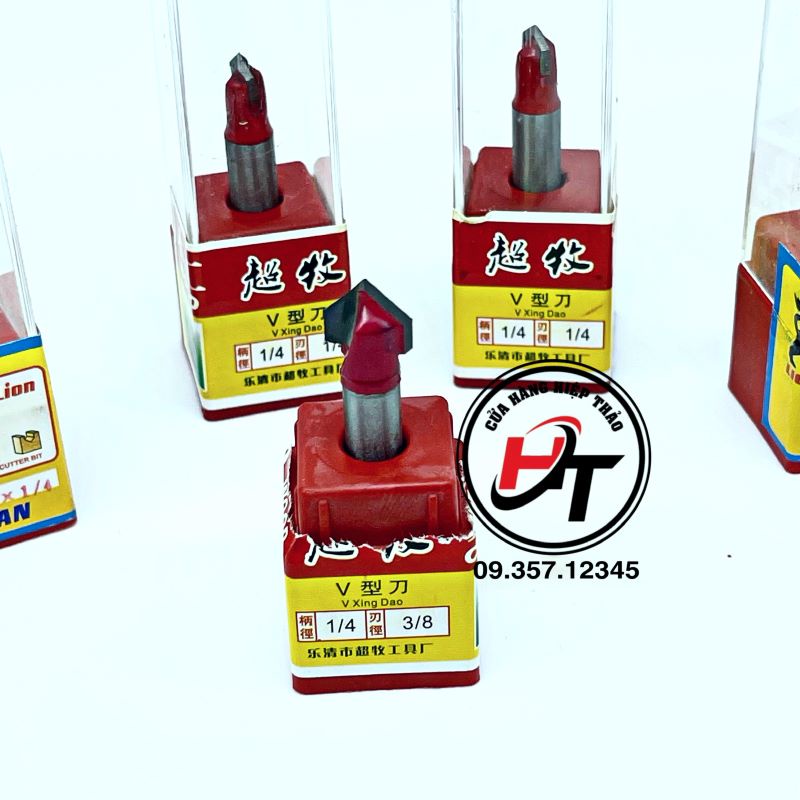 Mũi soi gỗ chữ V mũi phay alu 45 độ cốt 6.35mm lắp máy phay cầm tay MSV-DO-TQ