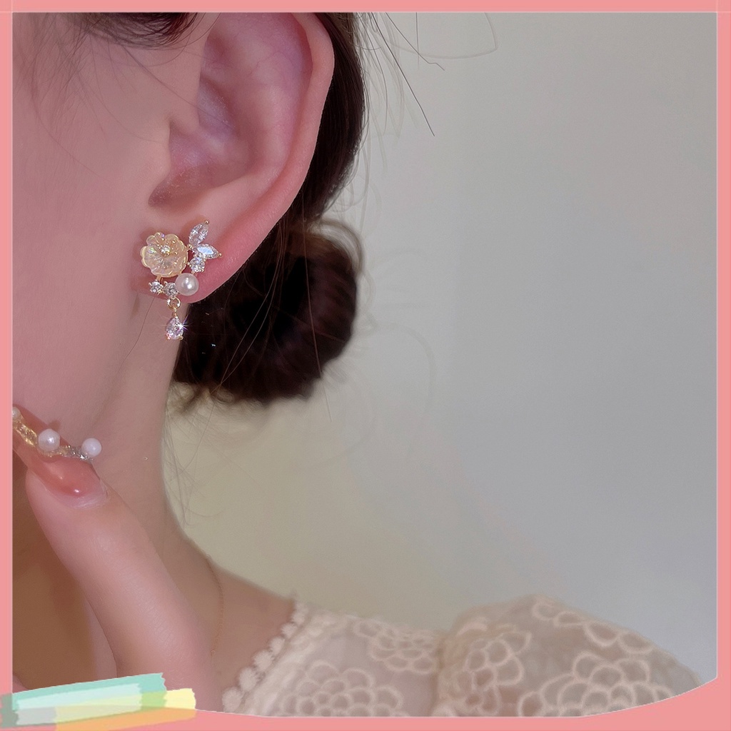 1 Đôi Bông Tai Xỏ Lỗ Hình Hoa Đính Ngọc Trai Giả Thời Trang
