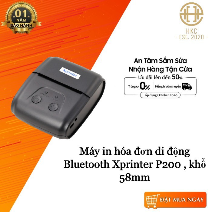 Máy in hóa đơn di động Bluetooth Xprinter P200 , khổ 58mm