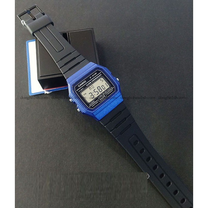 Đồng Hồ Nam Casio F-91WM-2ADF Dây Nhựa Đen - Viền Mặt Màu Xanh - Chống nước - Tuổi T