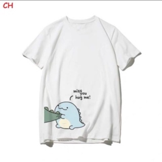 Áo thun đôi in hình khủng long dễ thương chất cotton 100%