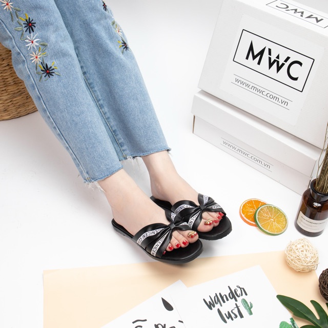 DÉP NỮ THỜI TRANG MWC - DÉP NỮ ĐẾ BỆT - DÉP LÊ NỮ PHỐI CHỮ- DÉP NỮ QUAI NGANG  THẮT NƠ CÁCH ĐIỆU SIÊU XINH NUDE -  3297