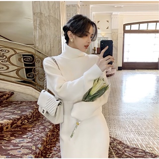 Đầm len cổ lọ, váy len cổ lọ dáng dài phong cách retro chất đẹp cho nữ