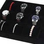 Khay nhung đựng đồng hồ trang sức 12 ngăn+ gối bằng nhung 36 x 25 x 5cm,màu đen