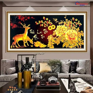 Tranh đính đá DF358 VS349 DD9764 (1m x 50cm), tranh thêu phúc lộc thọ hỷ tài DV6567 (84cm x 43cm)