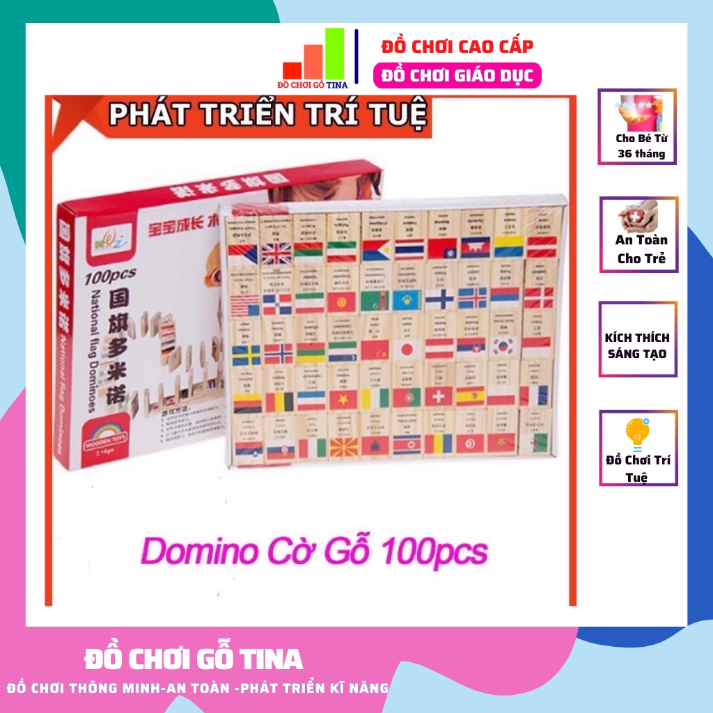 Cờ Domino Gỗ Tina Quốc Gia Các Nước Vừa Học Vừa Chơi Cho Bé Phát Triển, Thông Minh, Sáng Tạo