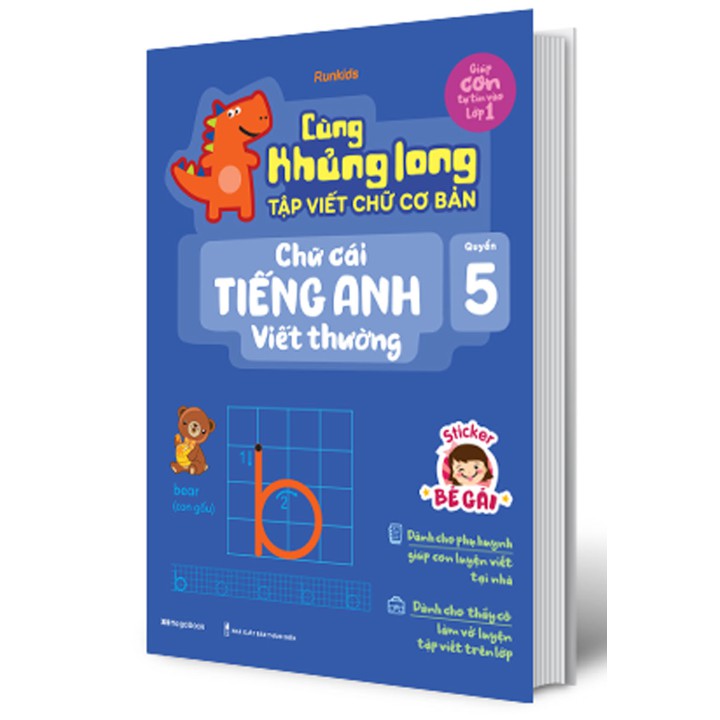 Sách - Cùng Khủng Long Tập Viết Chữ Cơ Bản - Chữ Cái Tiếng Anh Viết Thường - Quyển 5 (Bé Gái)