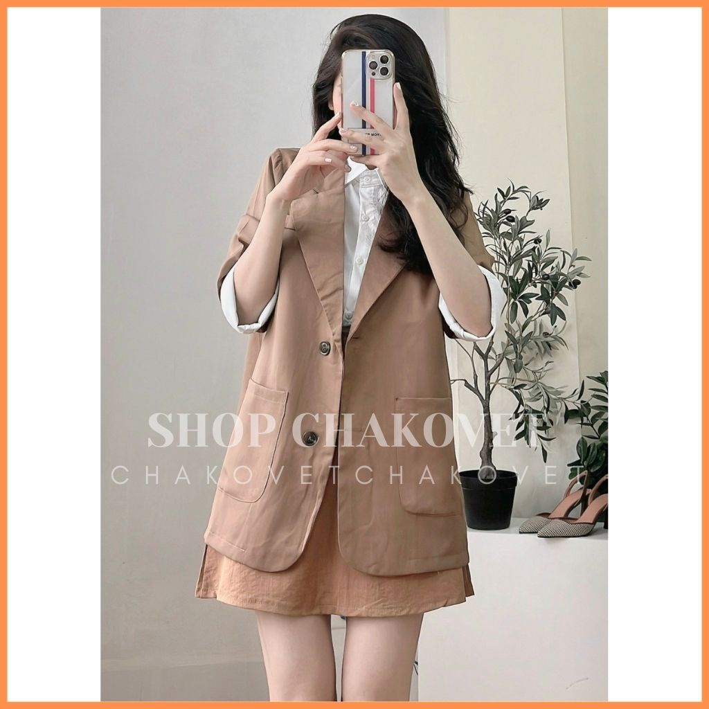 Áo blazer nữ khoác ngoài A8238 kiểu áo tay lỡ 1 lớp  dáng suông rộng thích hợp mùa xuân hè - CHAKOVET
