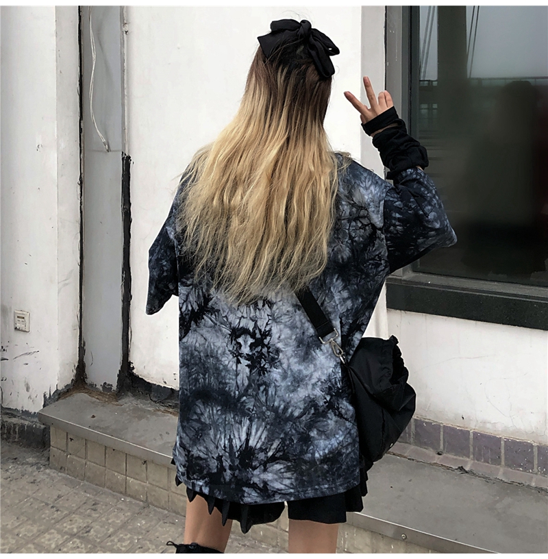 SUXI Áo Thun Tay Ngắn Phối Màu Nhuộm Độc Đáo Cá Tính Phong Cách Retro Hàn Quốc