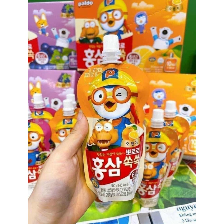Nước Hồng Sâm Trẻ Em Pororo Hàn Quốc 1 Hộp 10 Túi