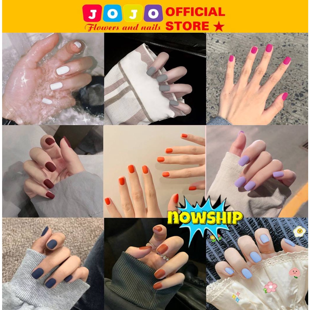 Bộ 24 móng tay giả sơn lì nhiều màu đẹp cá tính JOJO móng giả rẻ kèm keo tự dán tại nhà