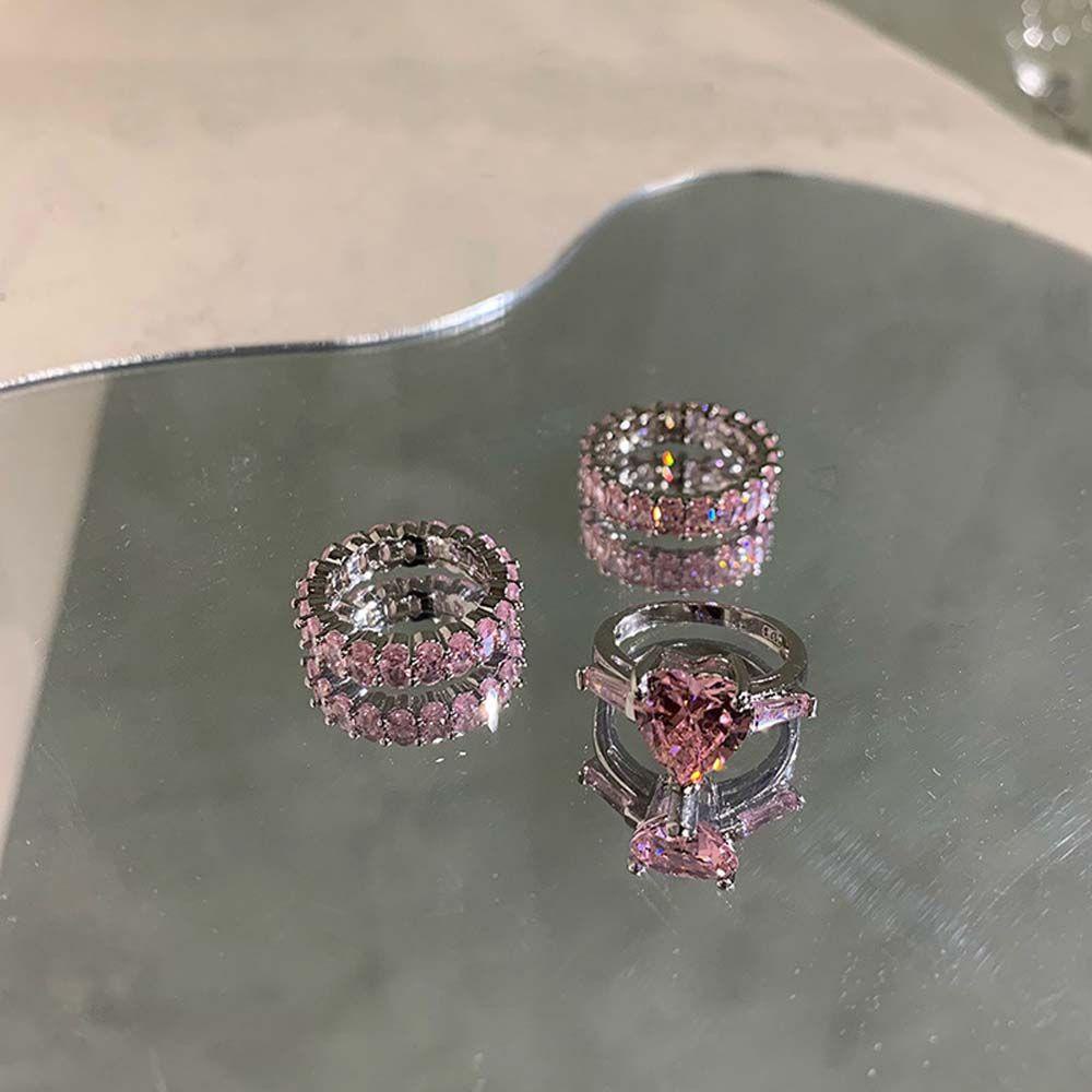 Nhẫn 2 Lớp Mặt Trái Tim Hình Học Ngọt Ngào Cho Nữ|Mặt Dây Chuyền Hình Vuông|Trang Sức Thời Trang