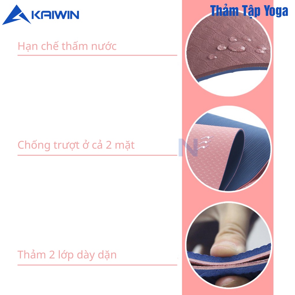 Thảm Tập Yoga Chống Trượt Cao Cấp KAIWIN Chất Liệu Cao Su Non Nguyên Khối Giúp Cột Sống, Đầu Gối Và Khủy Tay