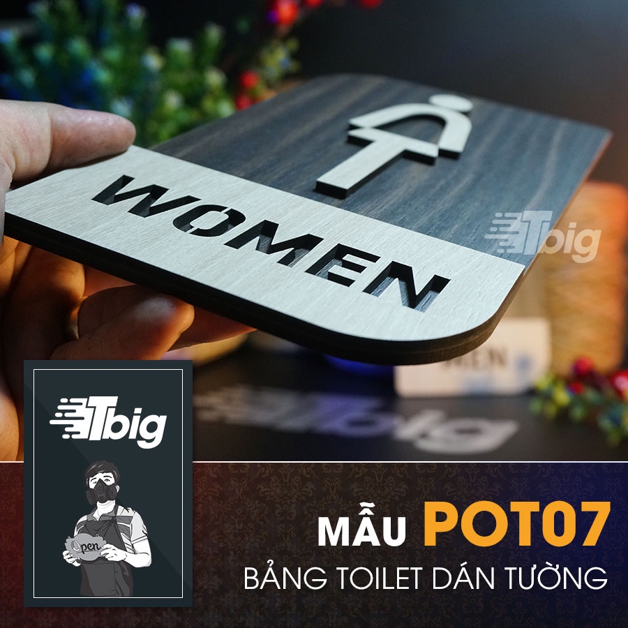 Bảng gỗ nhà vệ sinh sét 4 mẫu toilet - restroom - women men - nam nữ loại dán tường bằng keo 2 mặt