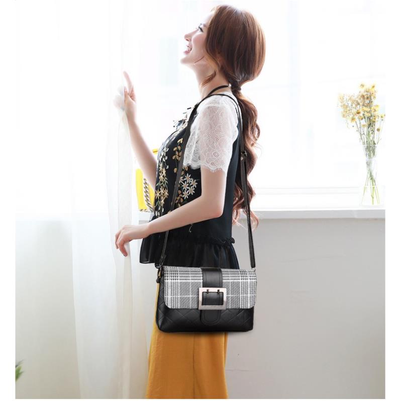 Túi đeo chéo nữ da mềm kẻ caro nhiều ngăn giá rẻ  tuixinh5555 KED11