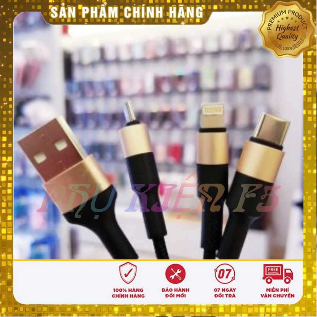 Cáp sạc 3 đầu HOCO X26 dài 1m/2m 🌟Hỗ Trợ Tất cả Cổng Sạc in/out - Bảo Hành Chính Hãng.