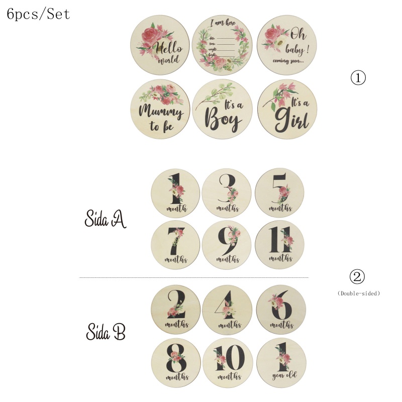 Set 6 Tấm Thẻ Ghi Chú Đánh Dấu Cột Mốc Phát Triển Theo Tháng Cho Bé Sơ Sinh