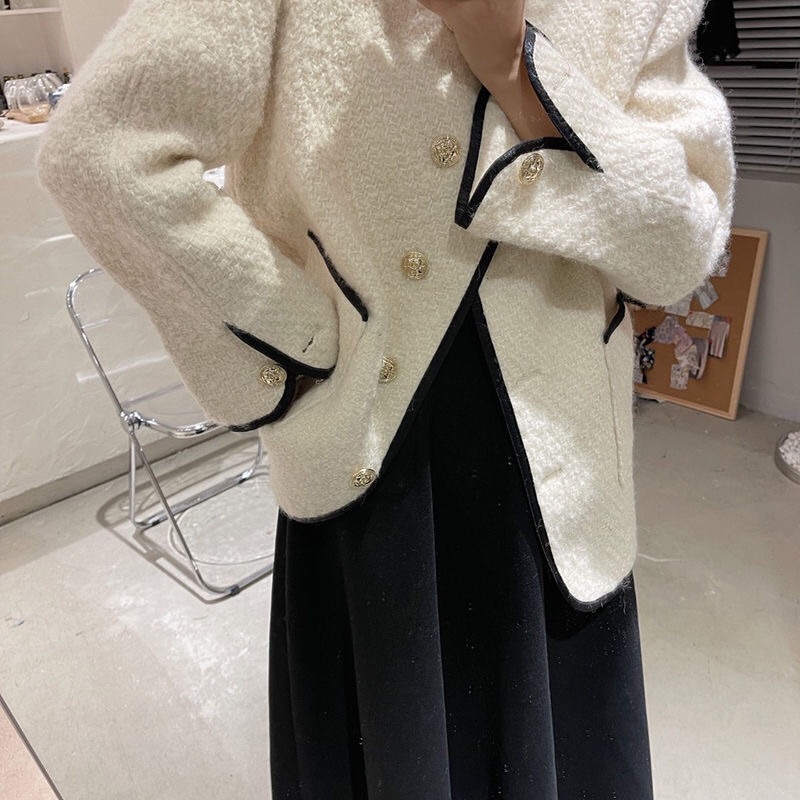 Áo khoác dạ tweed viền đen