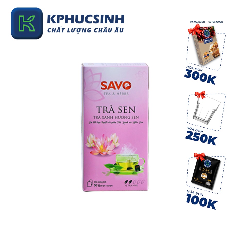 Trà SAVO sen 25 gói x 2g KPHUCSINH - Hàng Chính Hãng