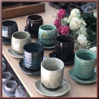 Bộ ly cốc tách trà không quai men hoả biến gốm sứ Bát Tràng