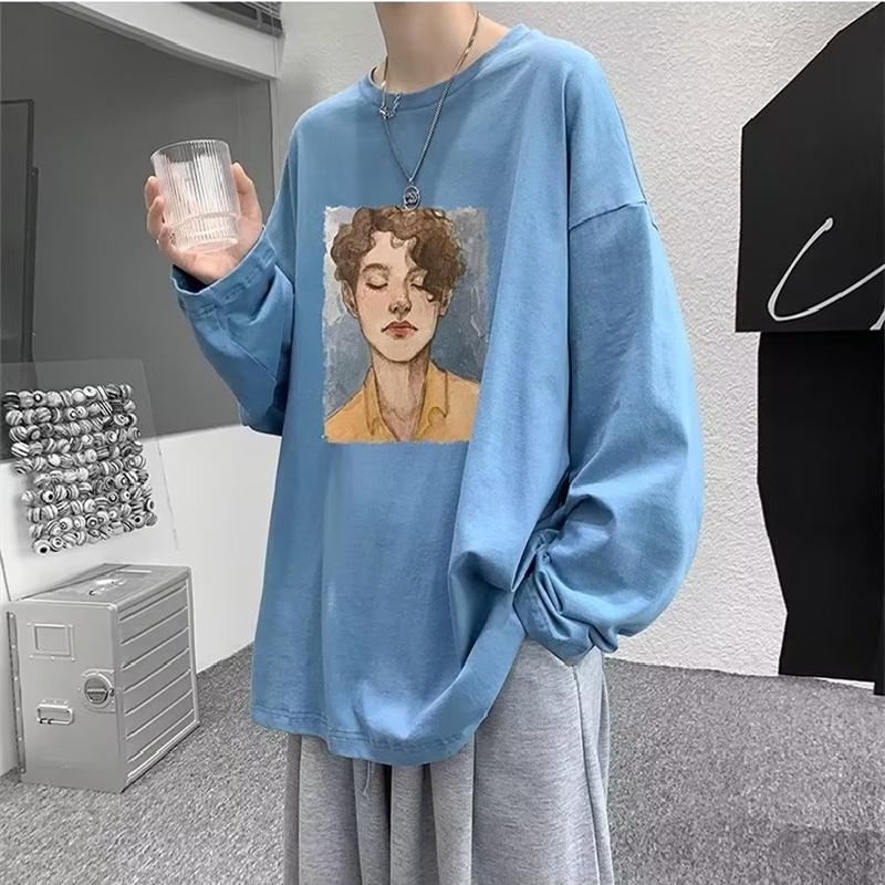 Áo Thun Tay Dài Cổ Tròn Dáng Rộng In Chữ Phong Cách Hip Hop Thời Trang Cho Nam Giới Size M-5XL