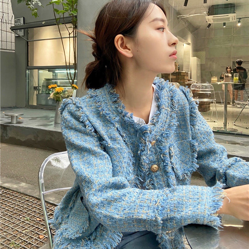 [Spot] Áo Dài Tay Mỏng Nhẹ Đơn Giản Thời Trang Hàn Quốc Xiaoxiangfeng tweed