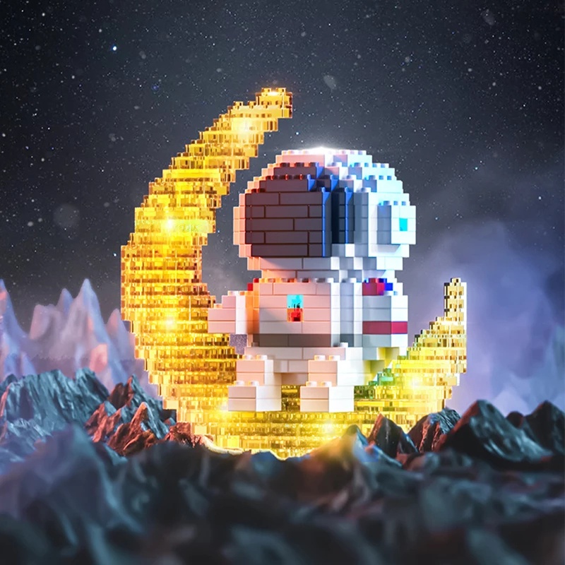 Đồ chơi khối lắp ghép hình phi hành gia mặt trăng cho trẻ nhỏ