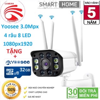 [CÓ MẦU BAN ĐÊM TẶNG THẺ NHỚ 32GB] camera wifi 3.0 ngoài trời - trong nhà camera yoosee 4 Râu 3.0 Mpx 1080px1920