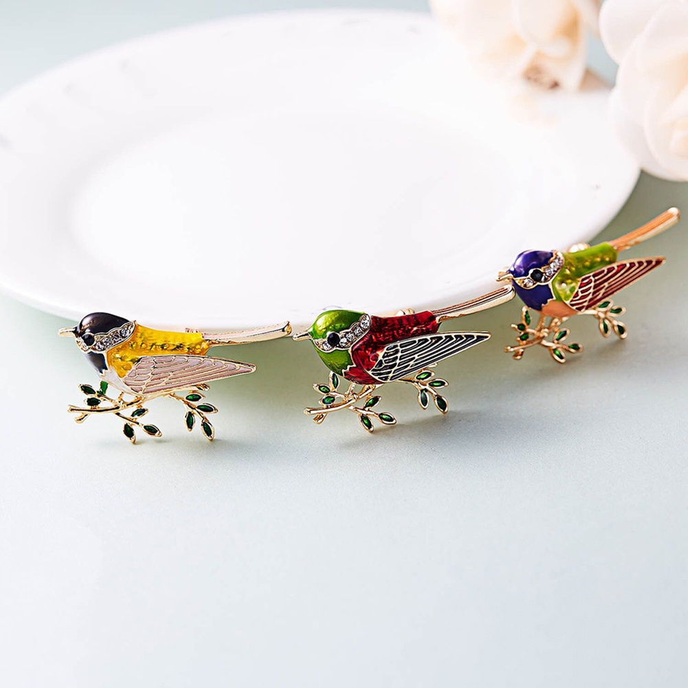 YOML✔Fashion Bird Branch Rhinestone Inlaid Brooch Pin Women Denim Jacket Collar Badge
