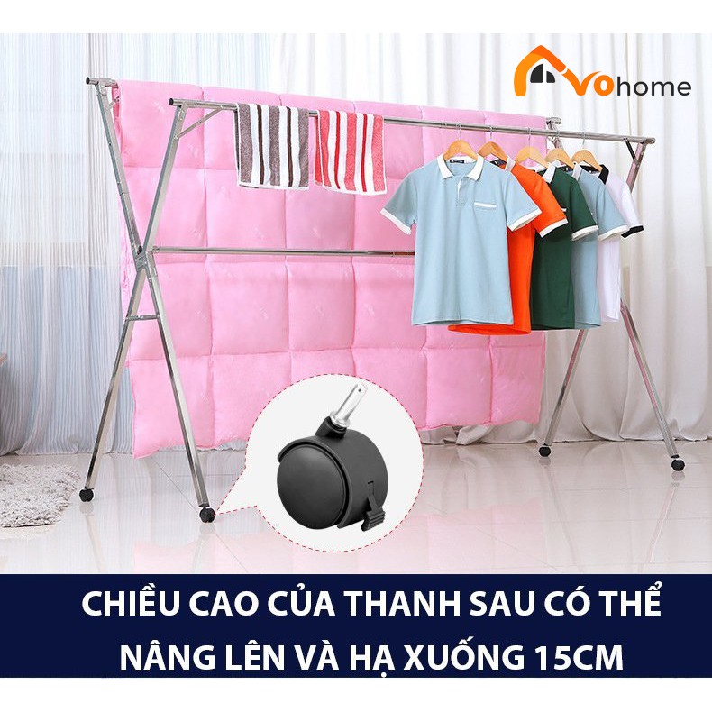 Giàn Phơi Quần Áo Thông Minh, Gấp gọn kiểu dáng giá phơi đồ có bánh xe tặng 20 móc treo cố định