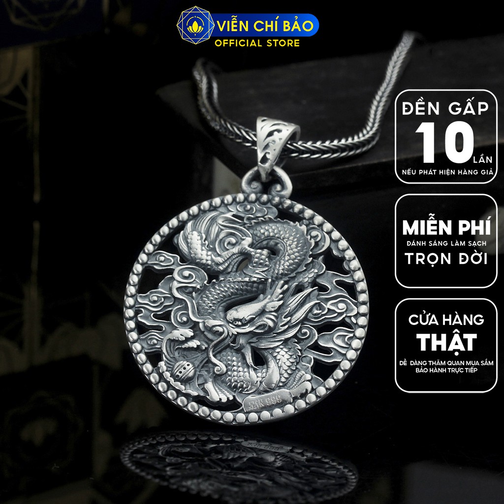 Mặt dây chuyền bạc nam Mãnh Long Quá Hải, mặt dây chuyền Rồng chất liệu bạc Thái 925 thương hiệu Viễn Chí Bảo M100543x