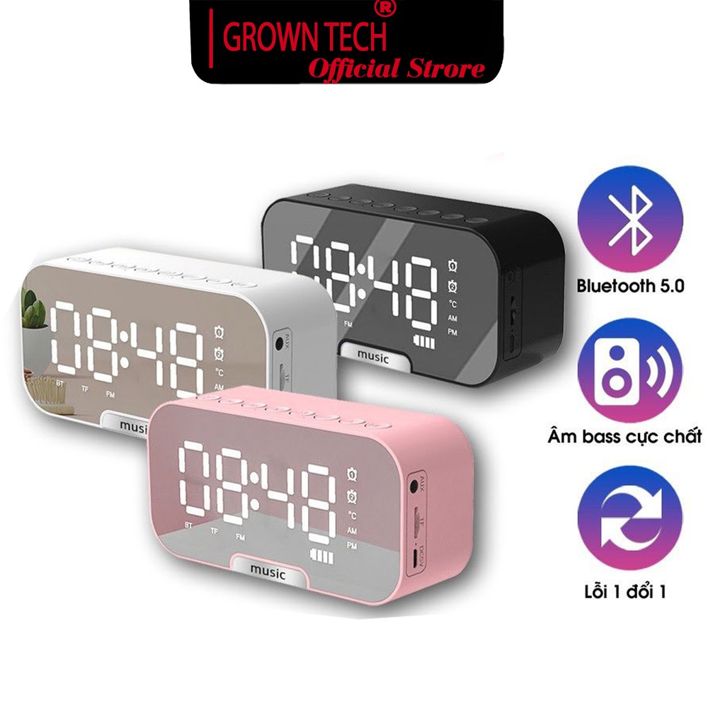 [Mã ELHACE giảm 4% đơn 300K] Loa bluetooth không dây mini kiêm đồng hồ báo thức GrownTech K10 màn hình tráng gương