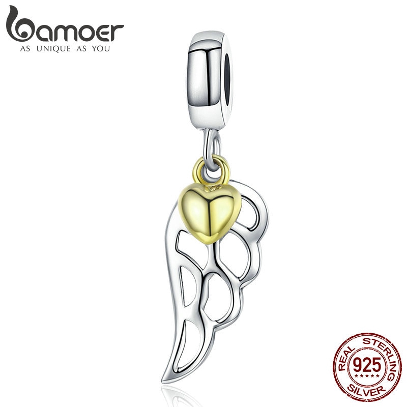 Hạt Charm Bamoer SCC838 Hình Cánh Lông Vũ Màu Vàng Đồng Dùng Để Làm Vòng Tay Và Dây Chuyền Bằng Bạc 925 Thật