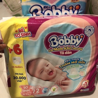 Tã Dán Sơ Sinh BOBBY XS 72 Miếng[ Tặng kèm 6 Tã Quần S ]