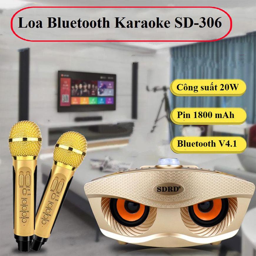 (HÀNG MỚI) LOA BLUETOOTH KARAOKE SDRD SD306 TẶNG 2 MIC KHÔNG DÂY SIÊU HAY (SIÊU RẺ) (SALE)