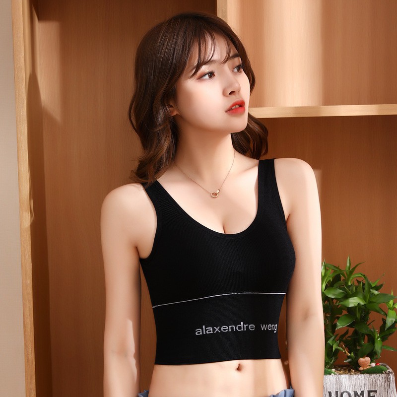 Bra tập gân tăm dáng lửng in chữ alaxendre weng