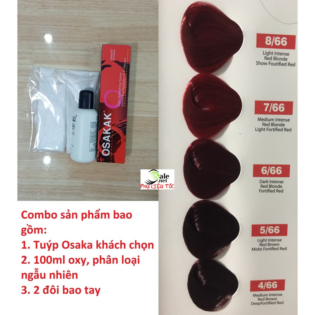 Màu nhuộm tóc osaka có kèm theo oxy trợ nhuộm và bao tay - bảng màu số 5 - chuyên sỉ phụ liệu tóc
