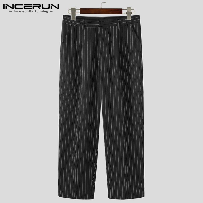 Quần dài INCERUN dáng rộng phối sọc phong cách thời trang Hàn Quốc cho nam giới
