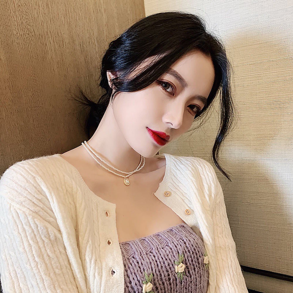 Dây chuyền hai lớp đính ngọc trai giả thời trang sang trọng cho nữ