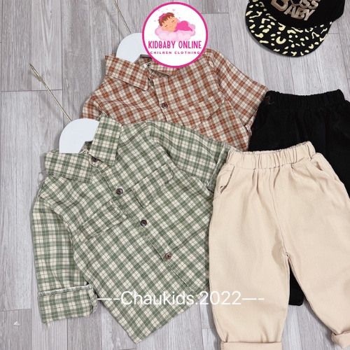 Bộ sơ mi quần kaki cho bé trai từ 1-5 tuổi- Set sơ mi cho bé trai - Bộ quần áo bé trai đi chơi Kidbabyonline K142
