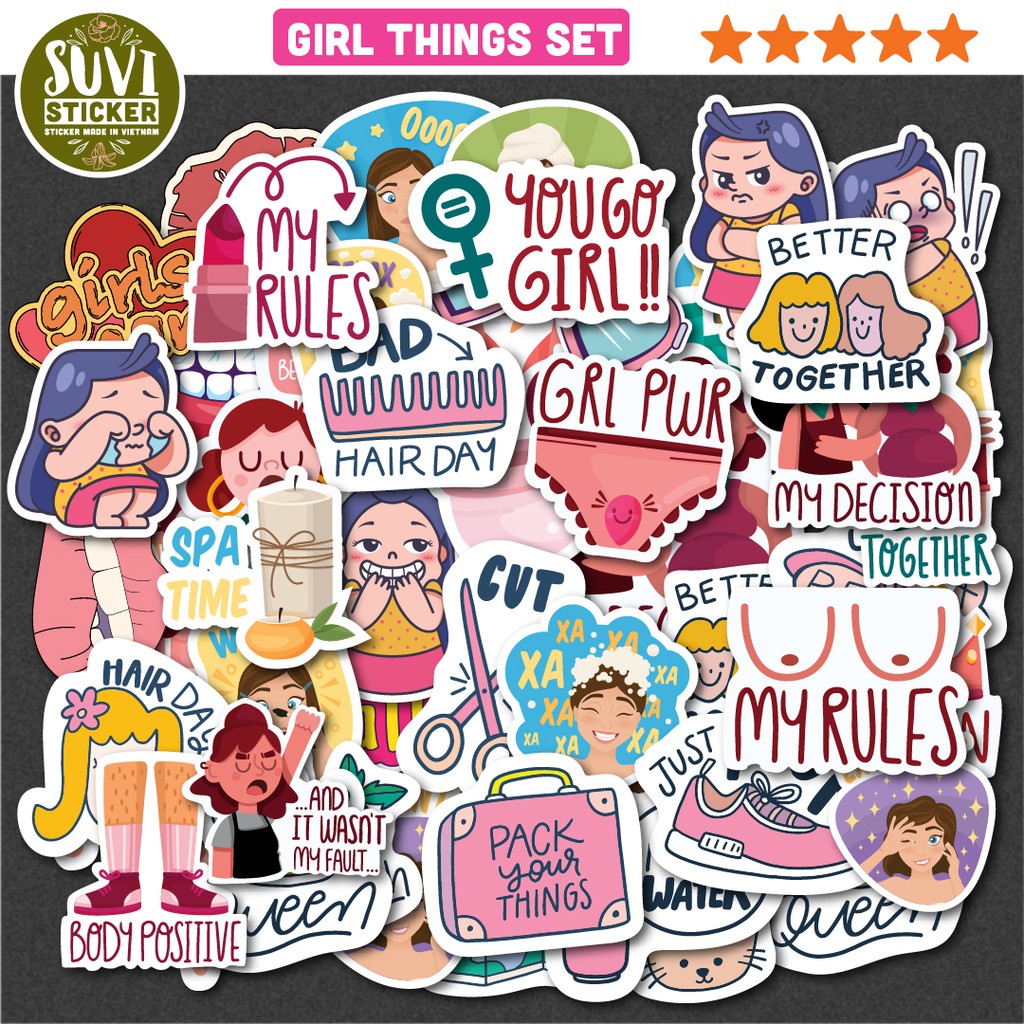 50 Sticker Cô Gái Cute chống nước sticker dán laptop, điện thoại, đàn guitar, mũ bảo hiểm, vali. MSP: Girl01