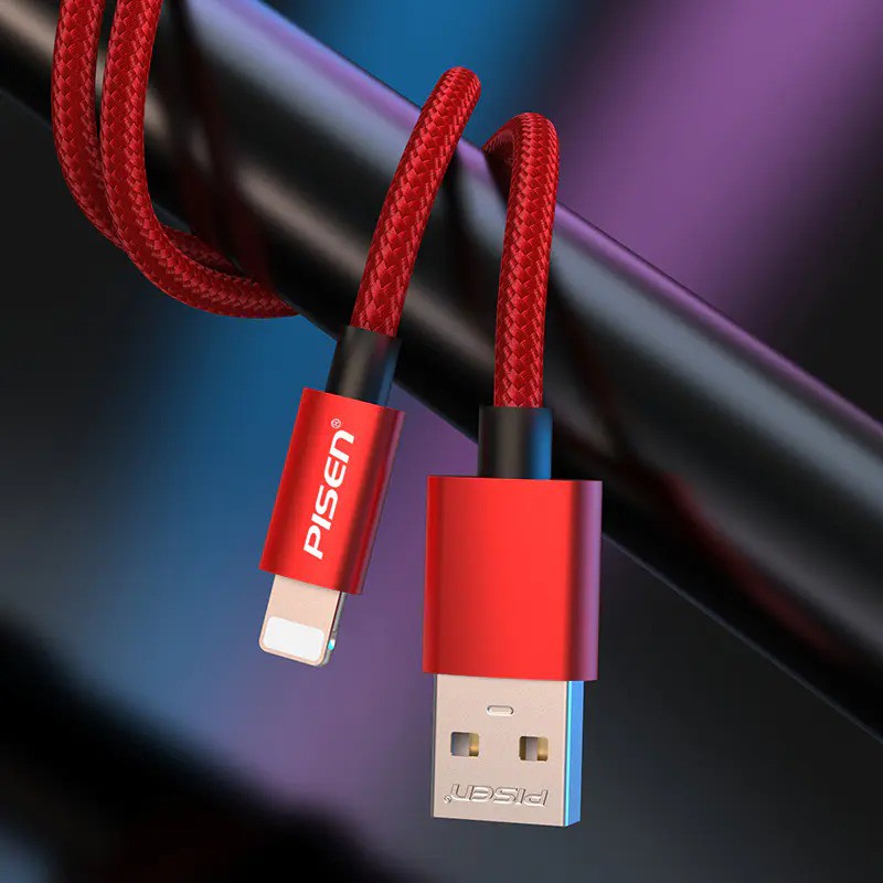 Cáp PISEN USB A to L 2.4A Alu 1000mm, nylon bện, chống gãy gập, chống xoắn, model: LH-AL19-1000 - Bảo hành 18 tháng